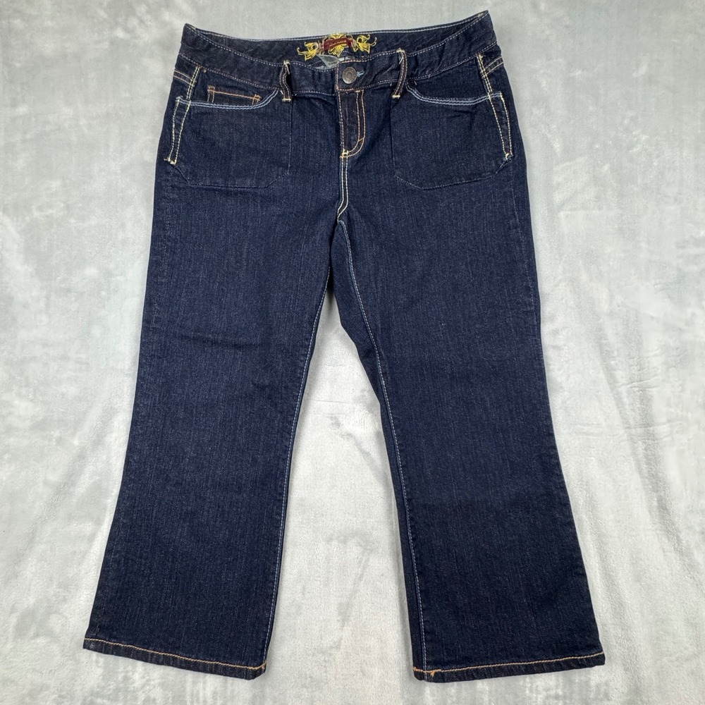 Maurices Dark Wash Denim Crop Jeans Size 16 Regular‎ Embroidered Pockets Womens